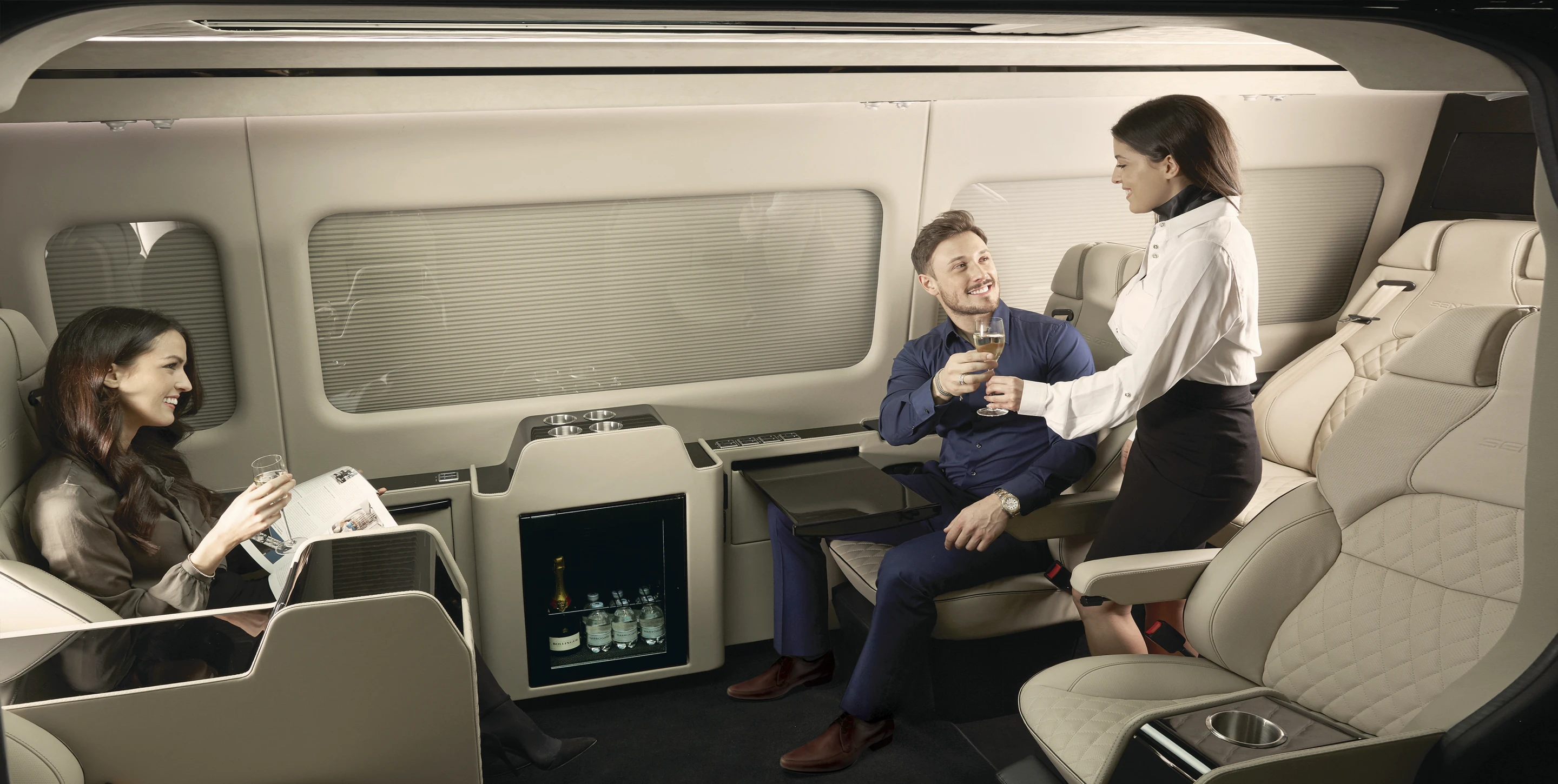 Senzati offers a hosted Jet with room for a flight attendant of the roadways