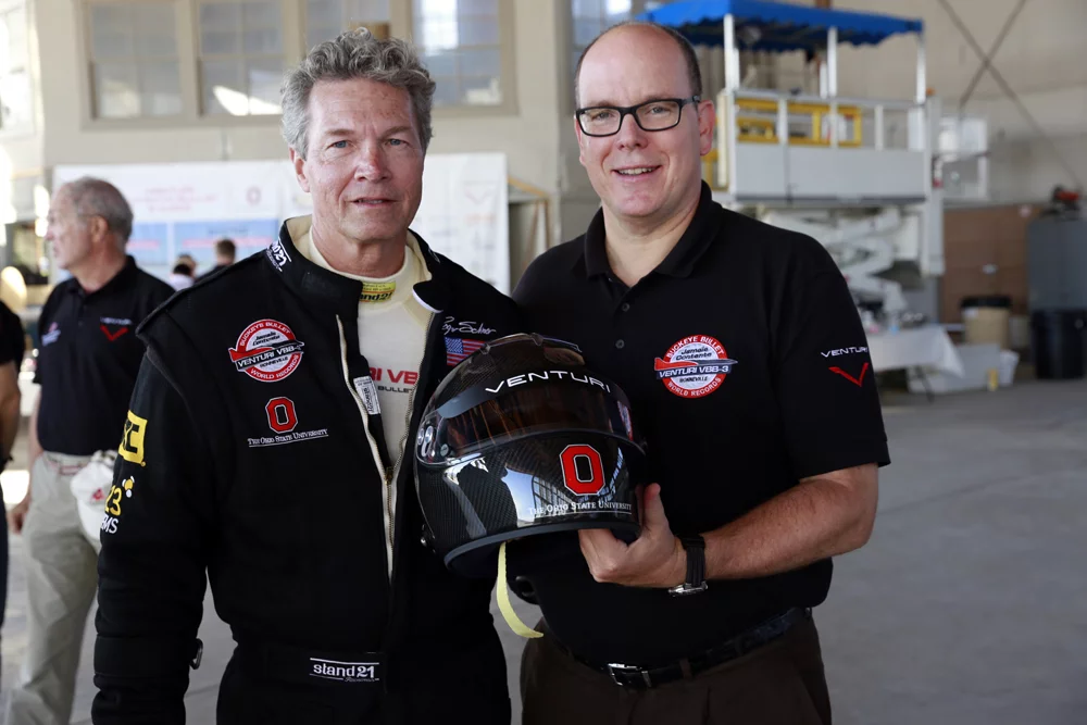 Prince Albert II of Monaco with driver Roger Schroer (Photo: Denis Boussard/Venturi Automobiles)