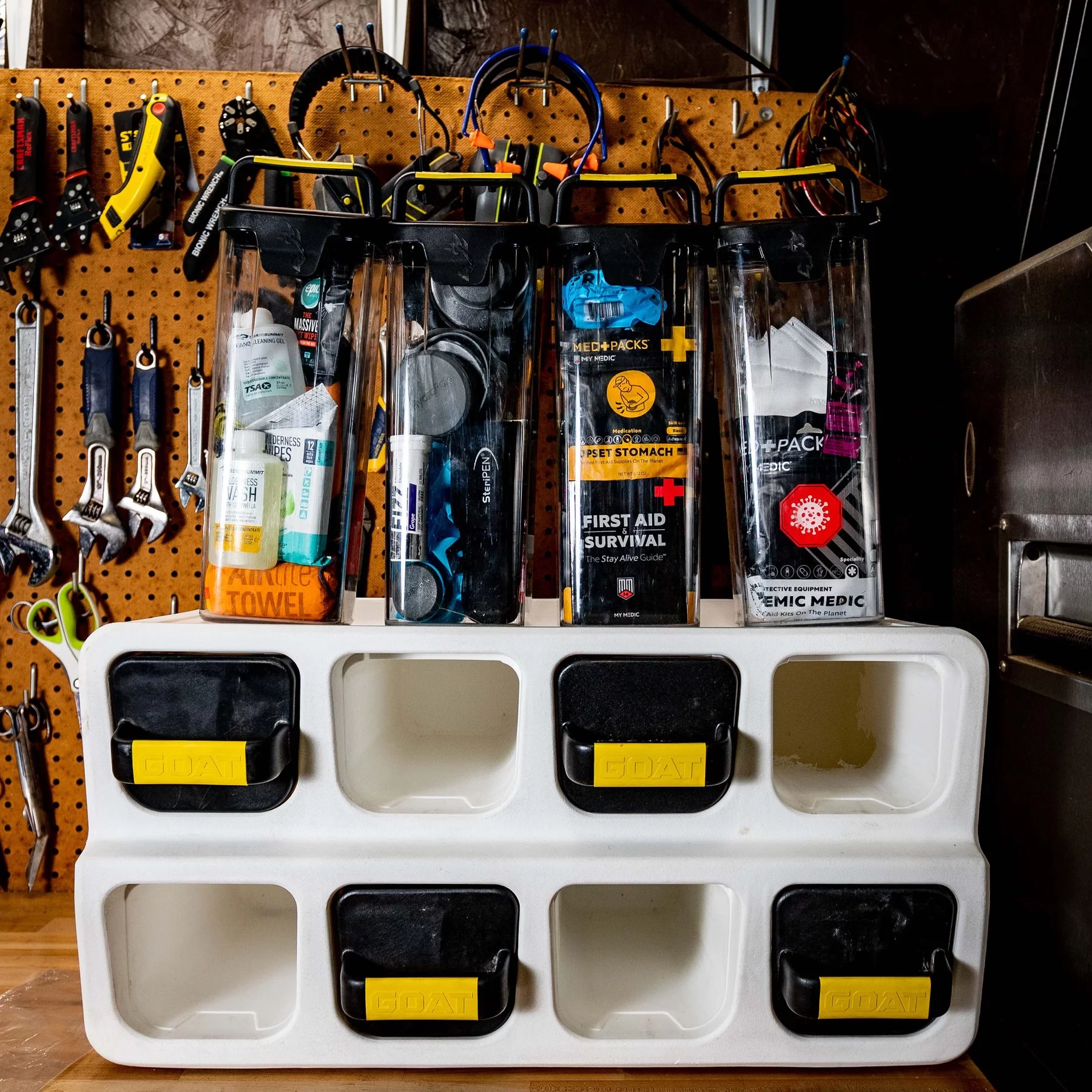 The Rack keeps gear Cans organized and ready to grab and go in your garage or home workshop