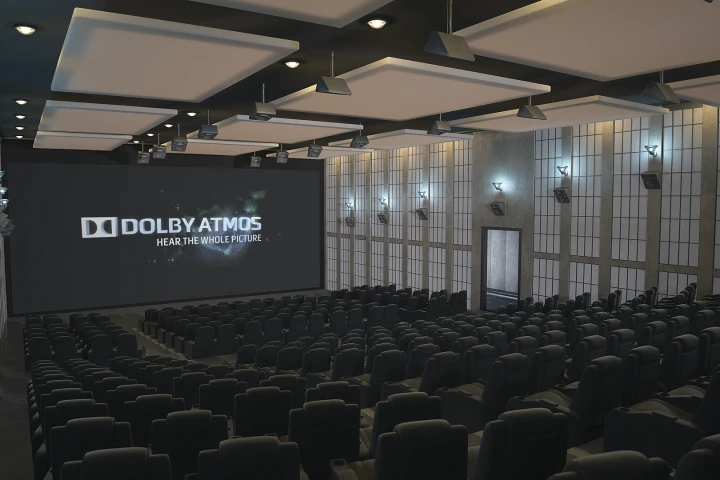The Atmos system delivers discrete signals to up to 128 simultaneous and lossless audio streams in real time, and allows for up to 64 discrete speaker feeds