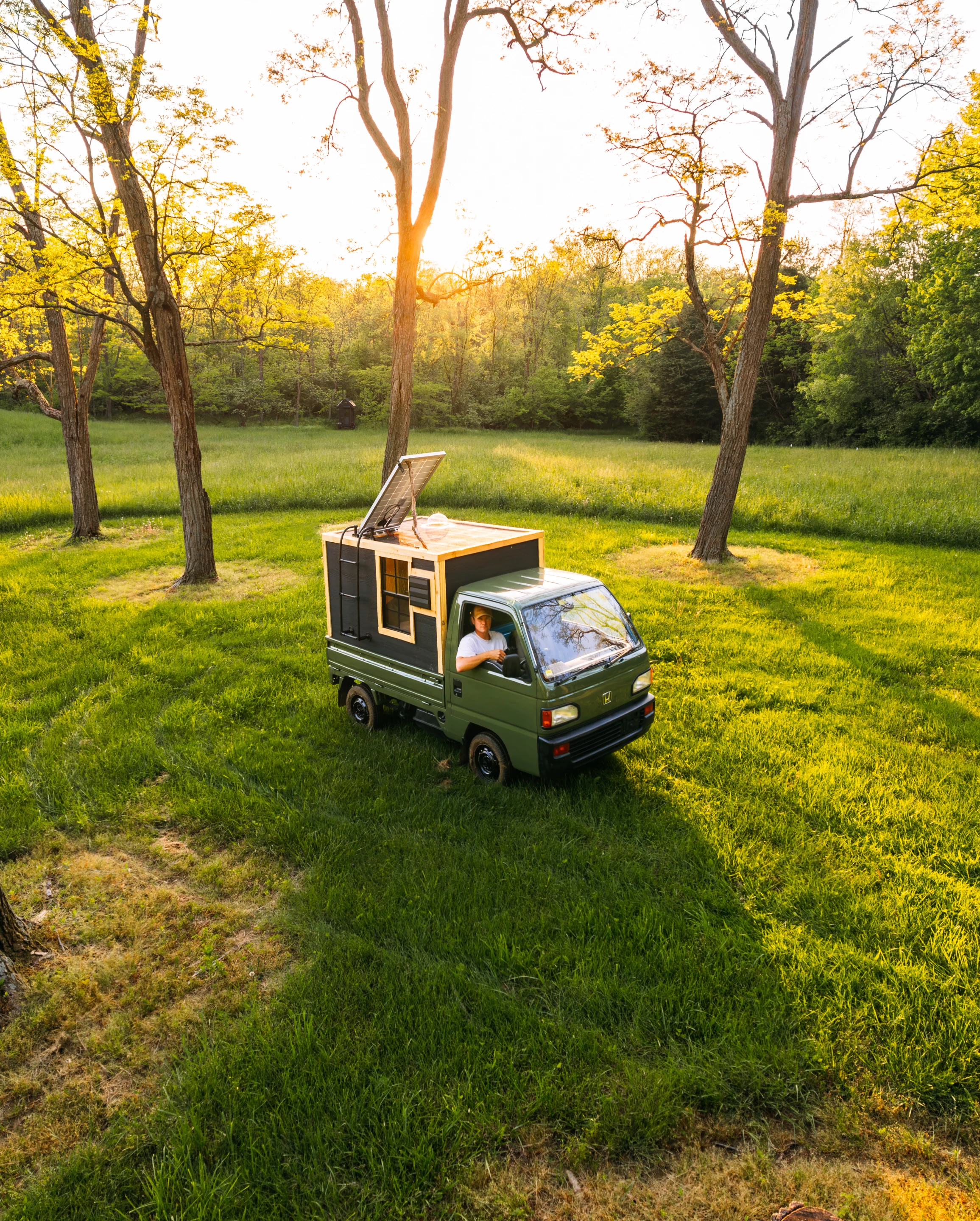 The micro-camper is based on an imported Japanese Honda Acty pickup truck