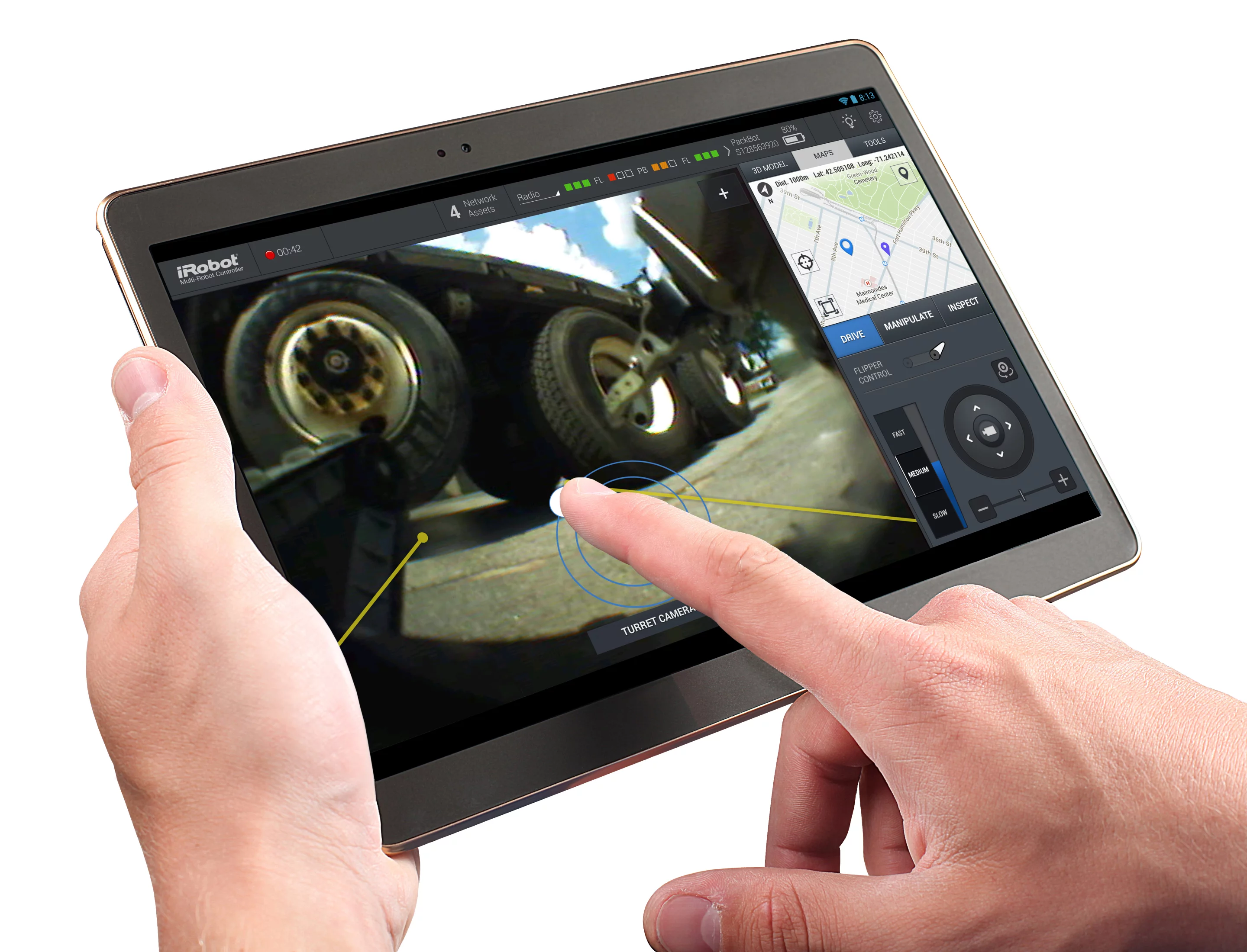 The iRobot uPoint MRC System has touch and drag capability