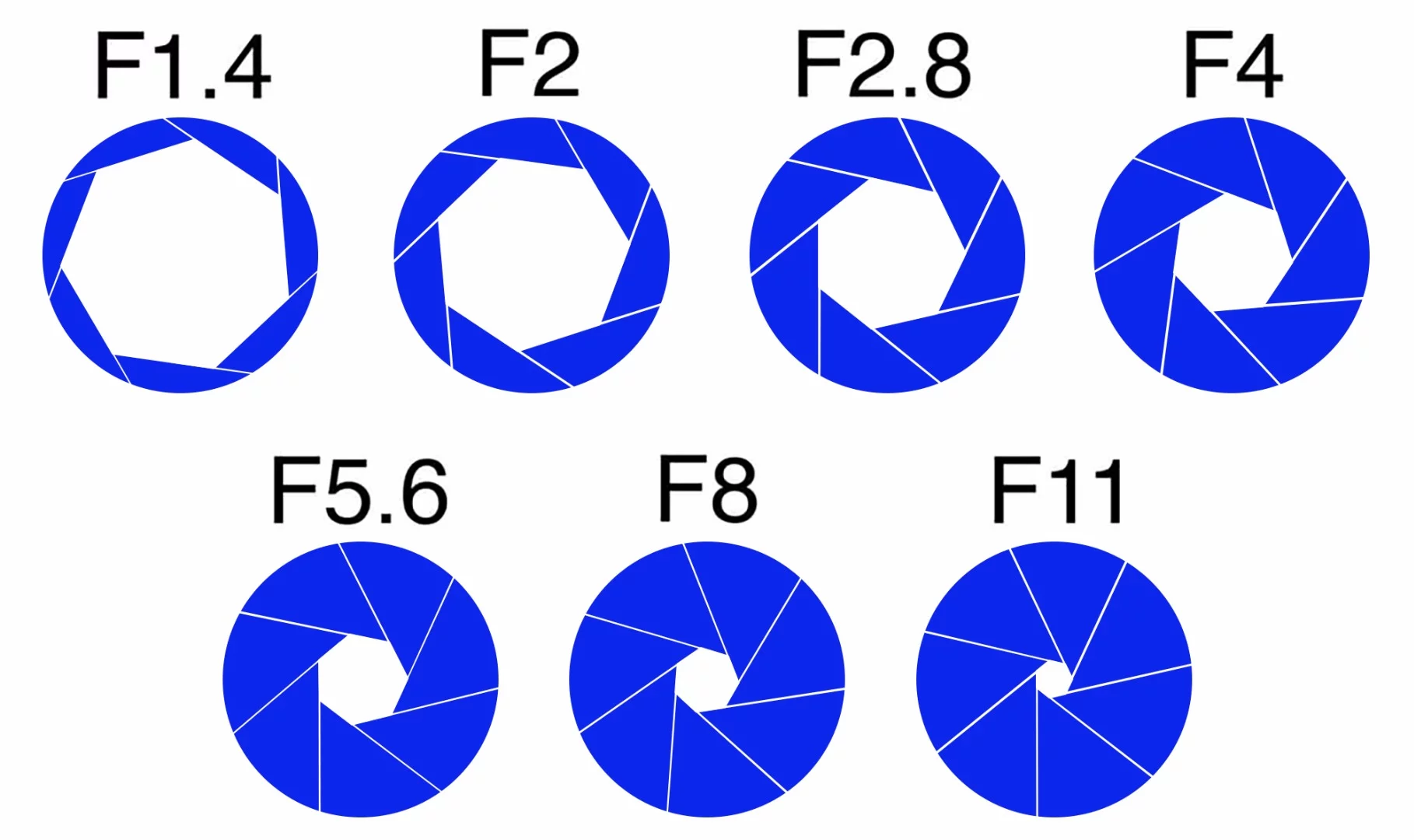 This diagram shows how the size of aperture narrows as you select a bigger f-number