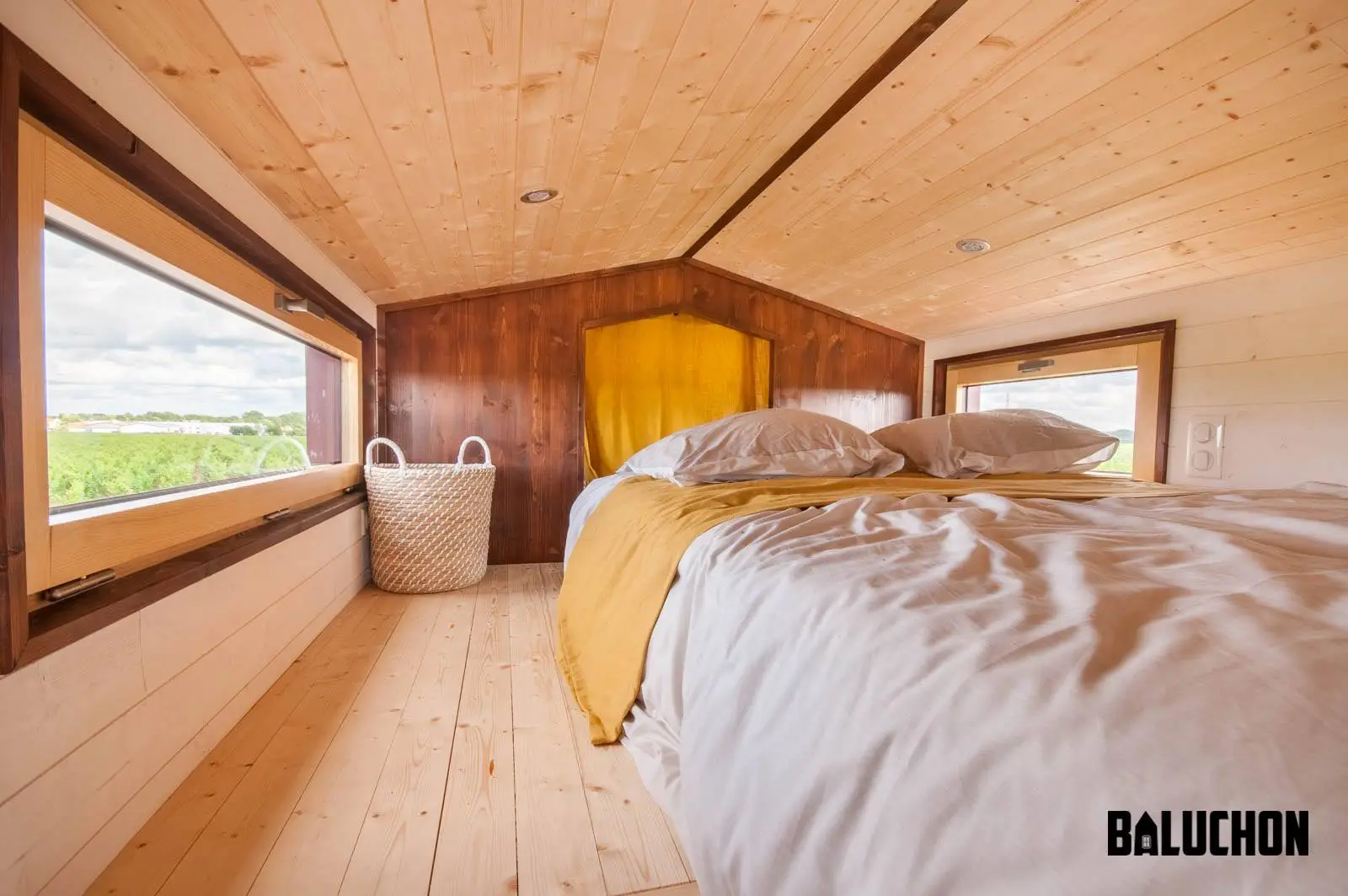 The Pampille's loft bedroom features a removable partition