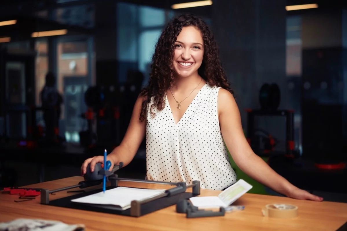 Lianna Genovese, Canadian national winner of the James Dyson Award 2021, with her Guided Hands invention