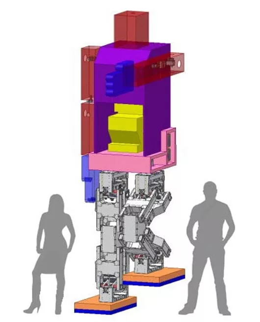 CAD rendering showing Hajime Sakamoto's 4 meter tall robot to scale with people