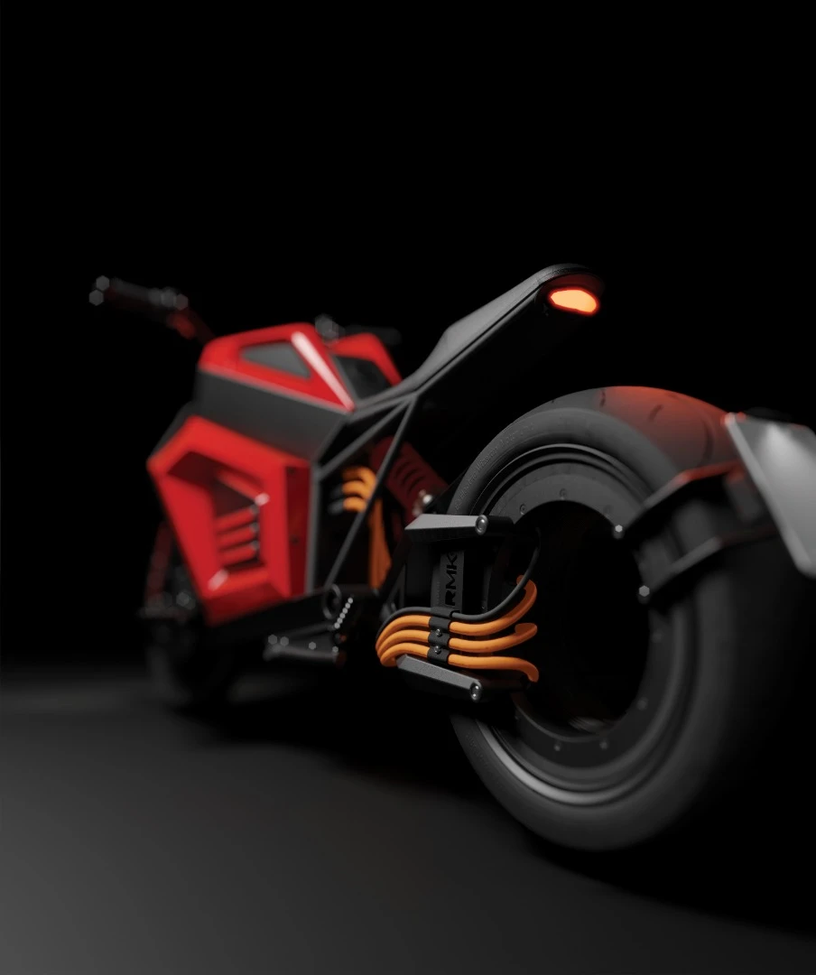The hubless rear wheel drive is the signature design element of the E2