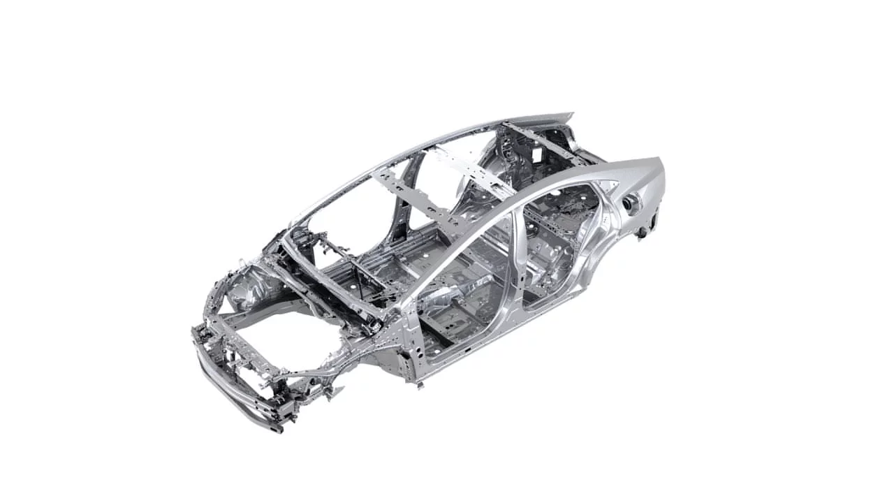 The new framing for the next-generation Prius features more rigidity, better weight distribution, and accommodation for wider track tires