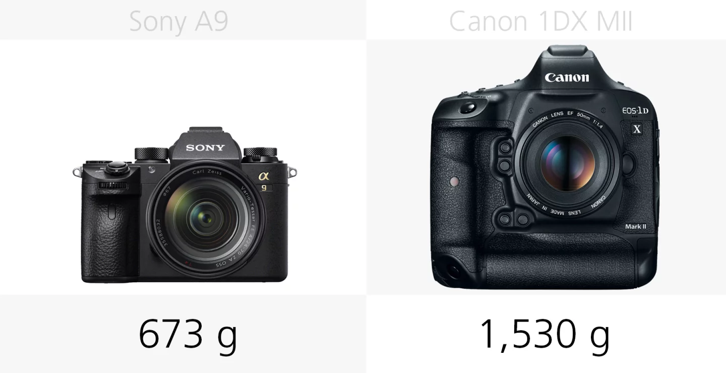 Comparing the weight of the Sony A9 and Canon 1DX Mark II