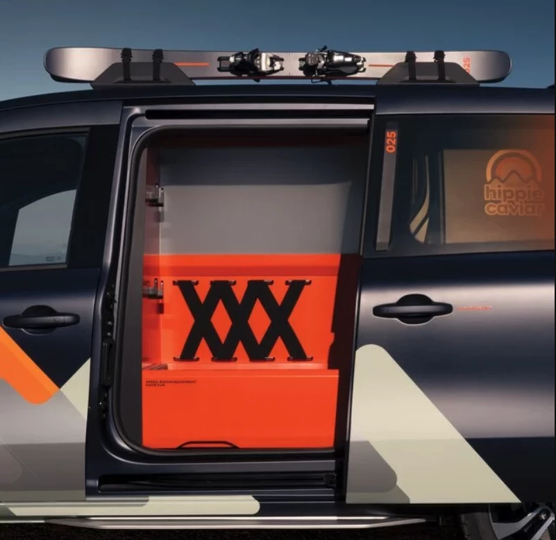 The driver side serves as a changing station and storage closet