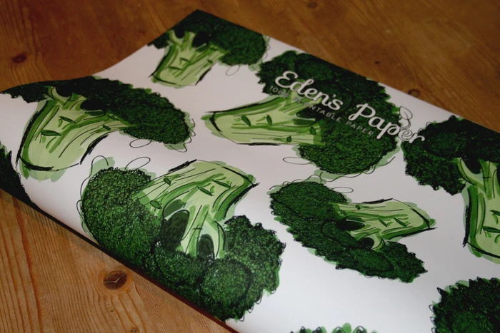 A minimum pledge of £5 (roughly US$8) is required to snag one sheet of broccoli wrapping paper (Photo: Eden's Paper)