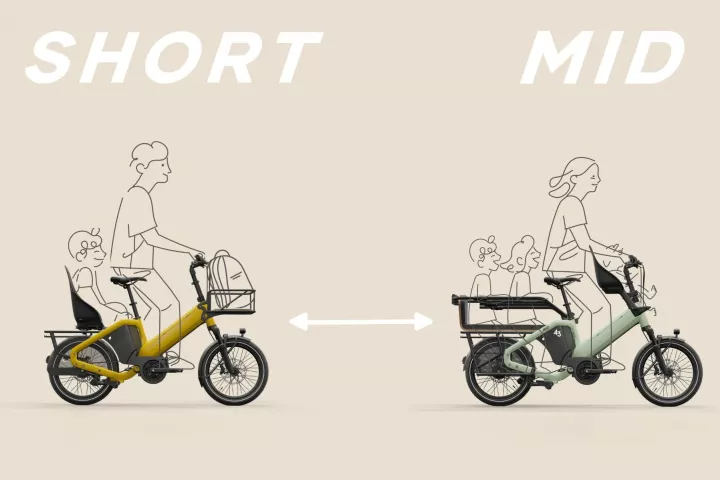 Bike43's modular cargo ebikes can increase or decrease in length to match the needs of the family