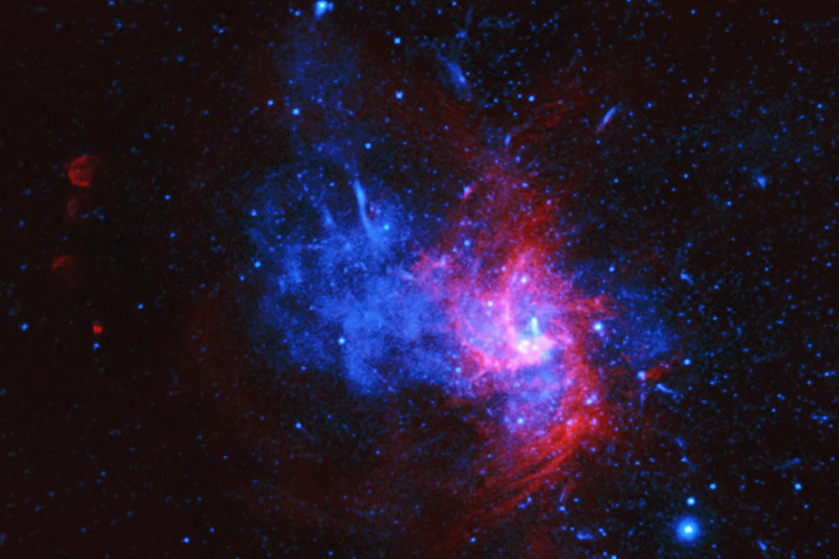 The bright spot on the right of the image is Sagittarius A*, the supermassive black hole at the center of the Milky Way galaxy
