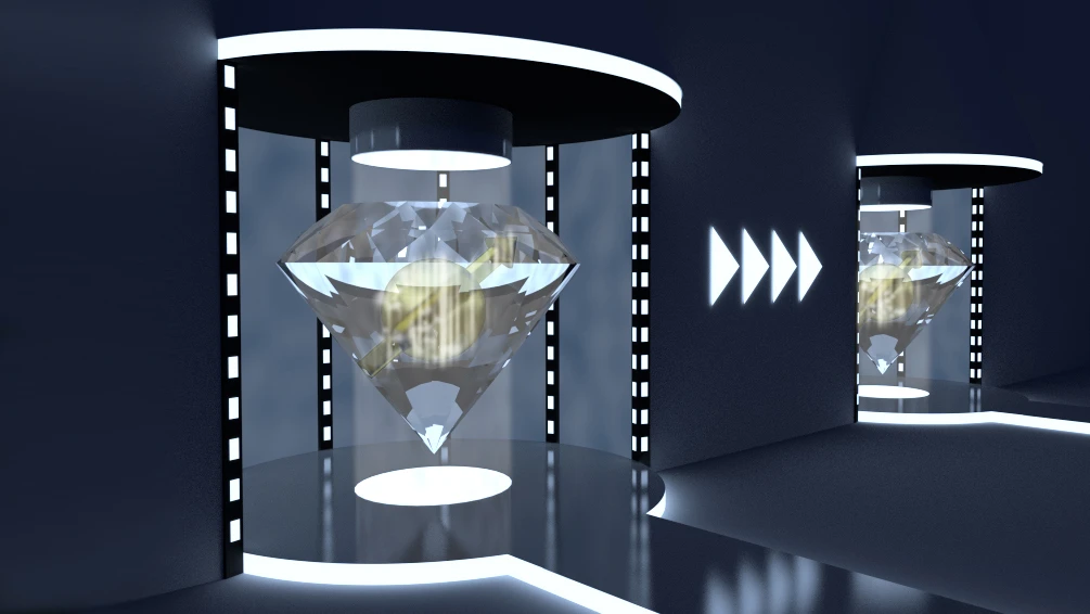 Simulated view of teleporting qubits between diamonds (Image: Hanson lab at TU Delft)