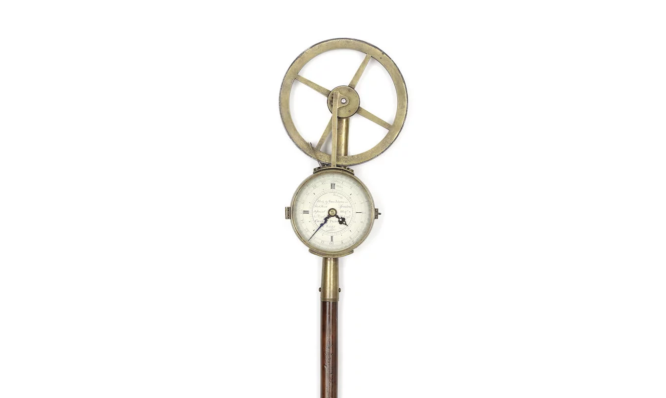 A rare George Adams senior brass and mahogany waywiser, English, circa 1760, detail