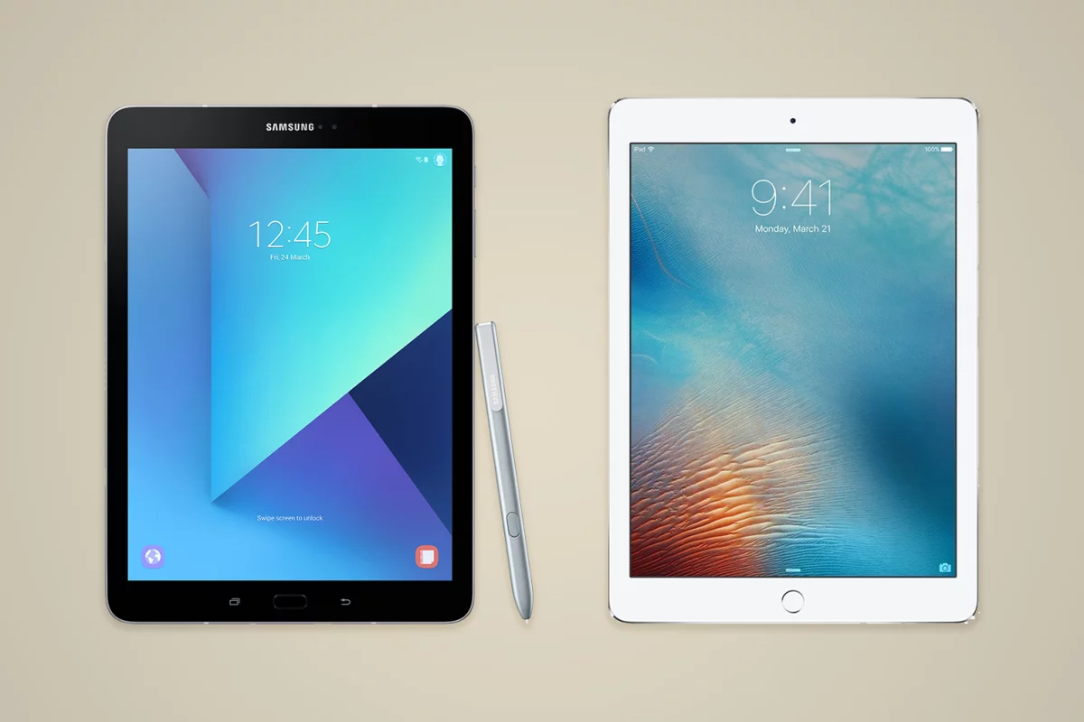 Two very similar tablets: Samsung Galaxy Tab S3 and the 9.7-inch iPad Pro