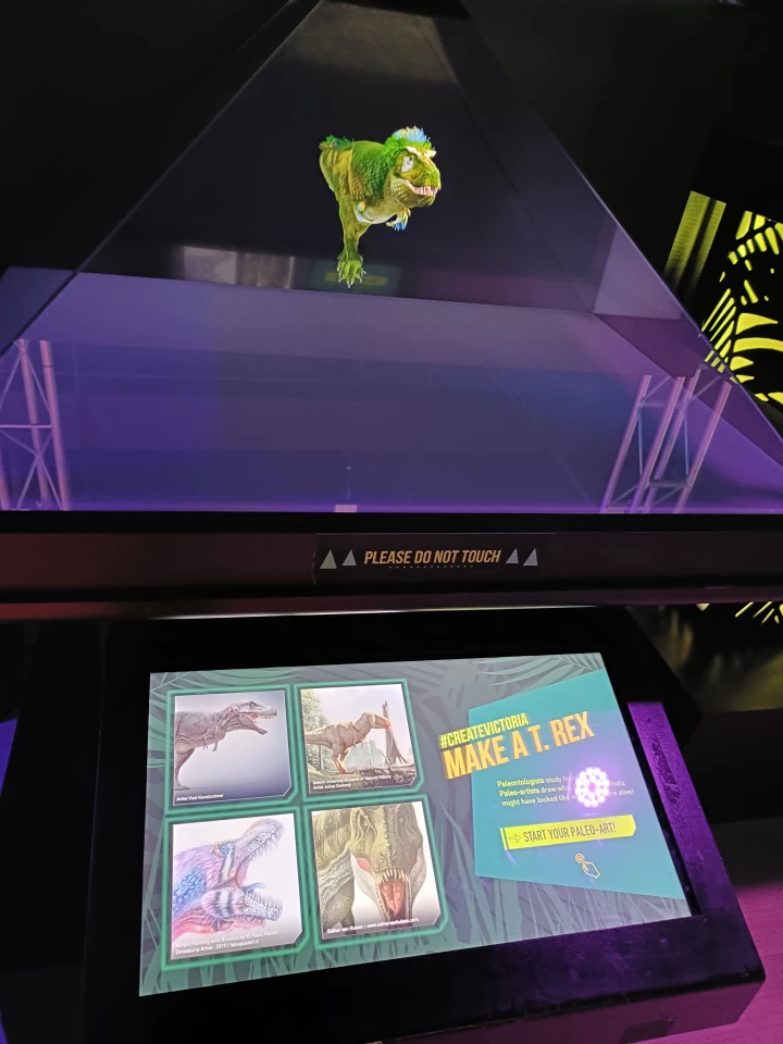 Visitors can create their own T-rex with different feathering and colors, and be rated on a "plausability" scale