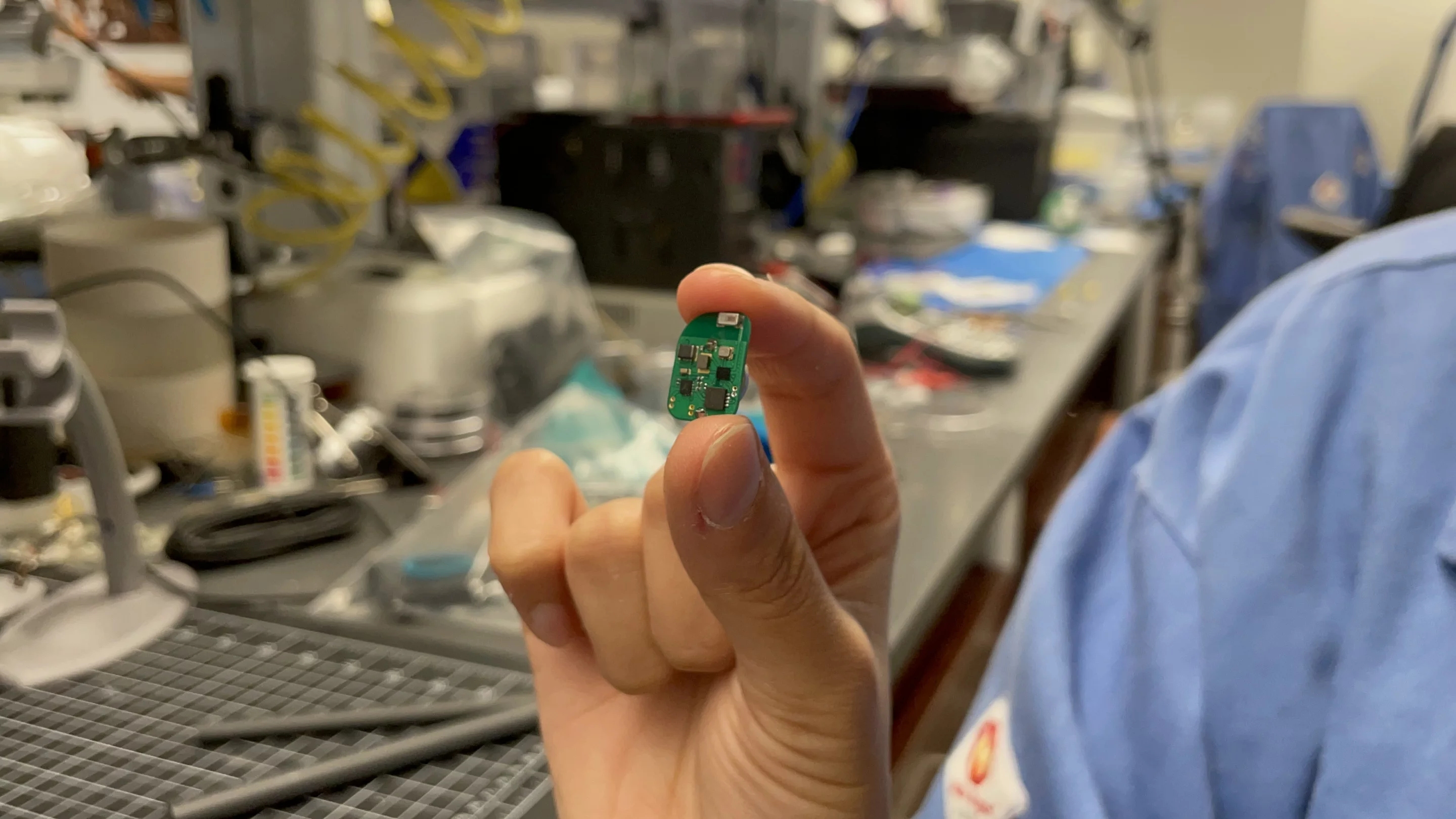 The electronic system has a coin cell battery and Bluetooth