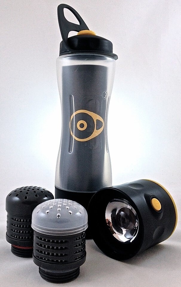 The lighting adapter screws into the bottom of the bottle