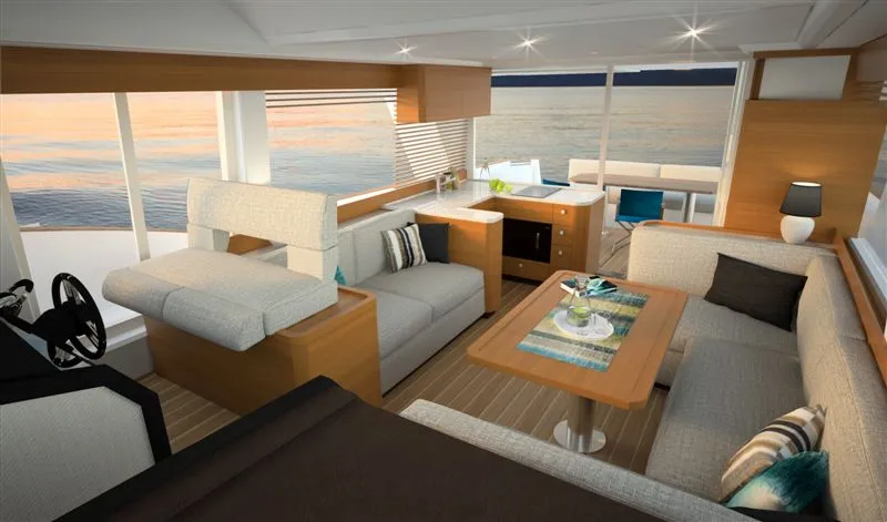 The Greenline 48 salon and helm