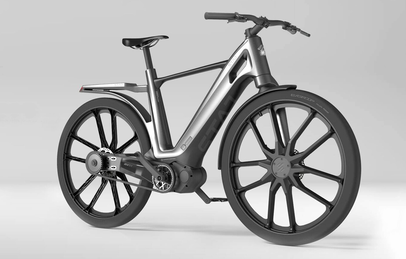 Stajvelo is a Monagesque start-up urban mobility company with considerable backing and very little information has been made public to date. The RV01 is the first of many advanced urban mobility products expected from Stajvelo and is made using highly advanced composites, and though the details are expected to be released in the next week, the limited information stressed that no aluminium and no carbon are used in the bike. The bike is constructed entirely of advanced composites.