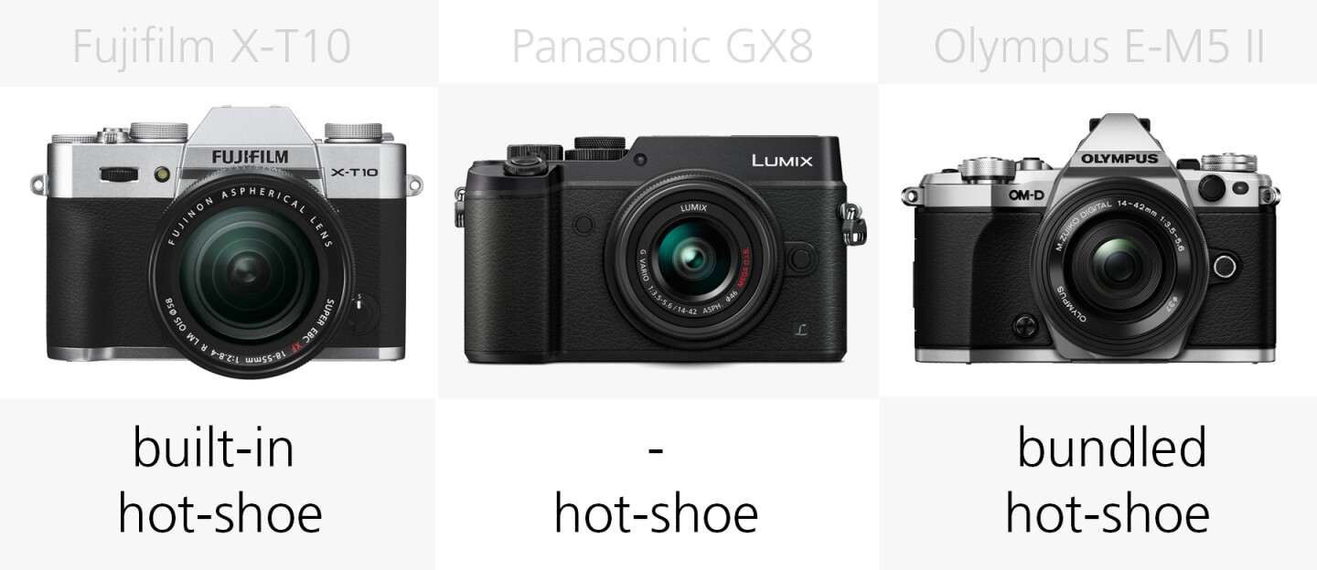 Flash comparison Fujifilm X-T10, Panasonic GX8 and Olympus E-M5 II