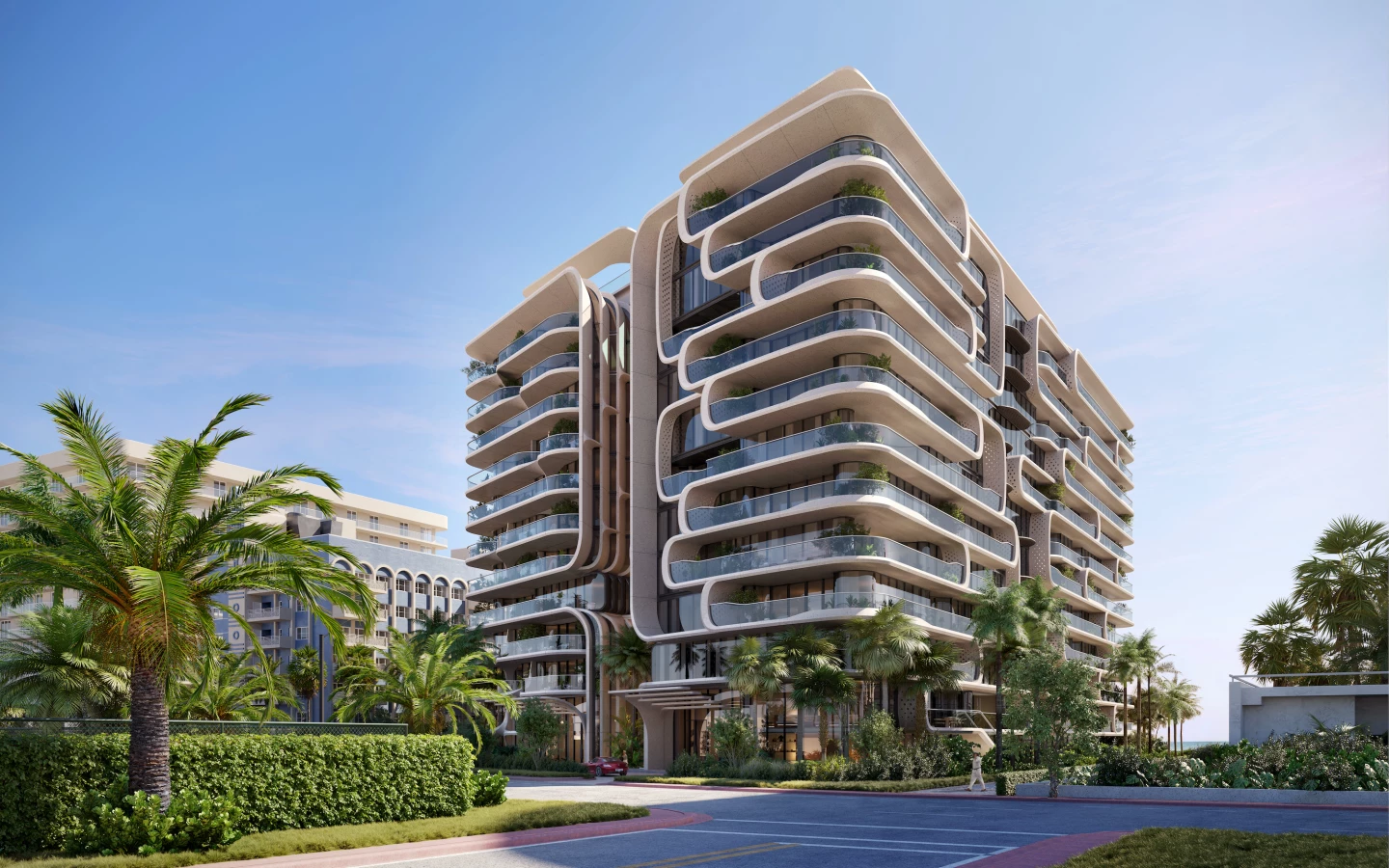 8777 Collins Avenue's complex curving facade will create balcony spaces for the residents