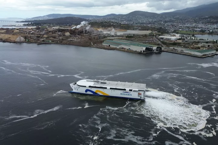 Incat’s Hull 096 maiden voyage: its harbor trials on the River Derwent in Hobart, Tasmania