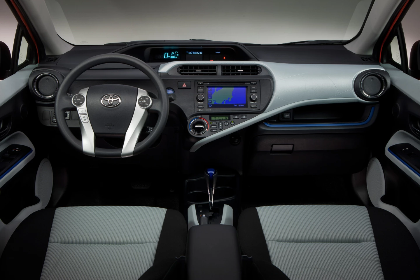 The Prius C contains a raft of premium in-car electronics, in a five-door configuration: Bluetooth® hands-free phone connectivity, steering-wheel audio controls, and nine airbags will be among the standard features