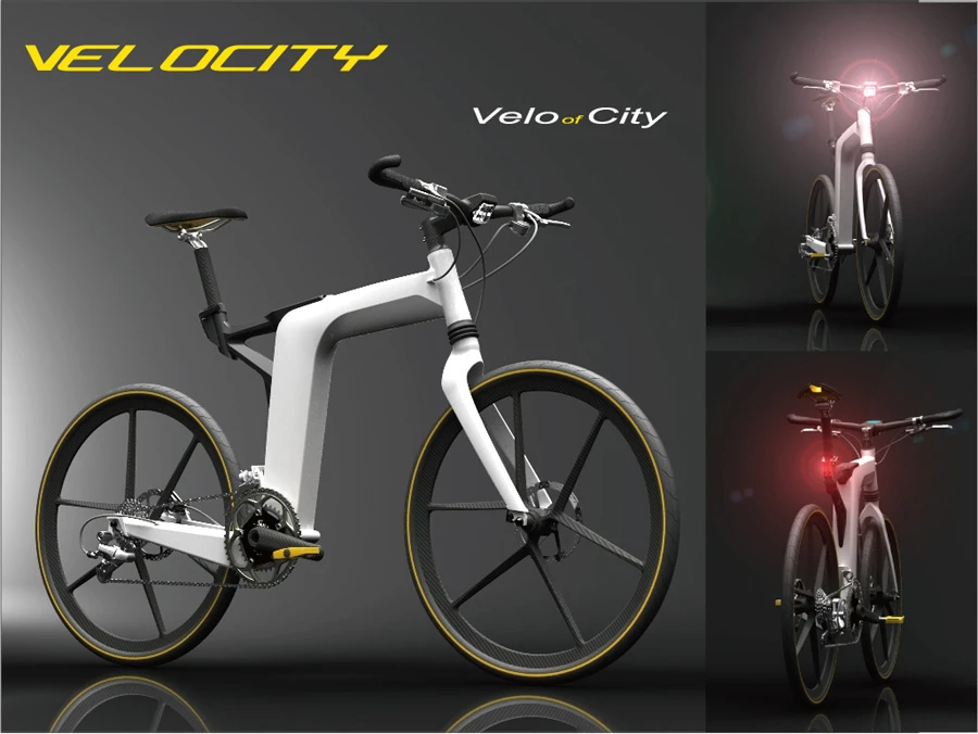 One of Larry Chen's International Bicycle Design Competition presentation boards, outlining the attributes of the Velocity