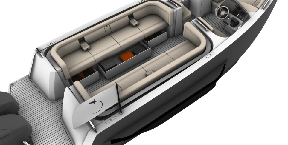 The Day Limo includes two sofas with under-bench storage