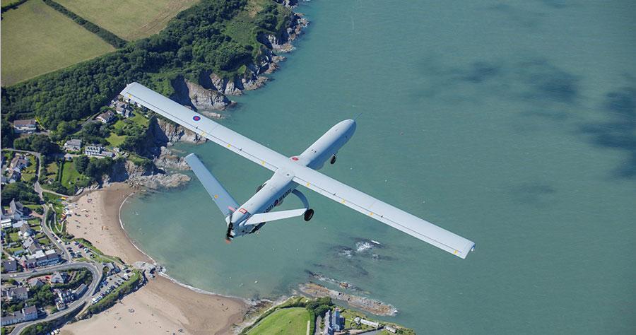 The British Army's Watchkeeper UAV in flight over the UK during testing (Photo: Richard Seymour, Thales UK)