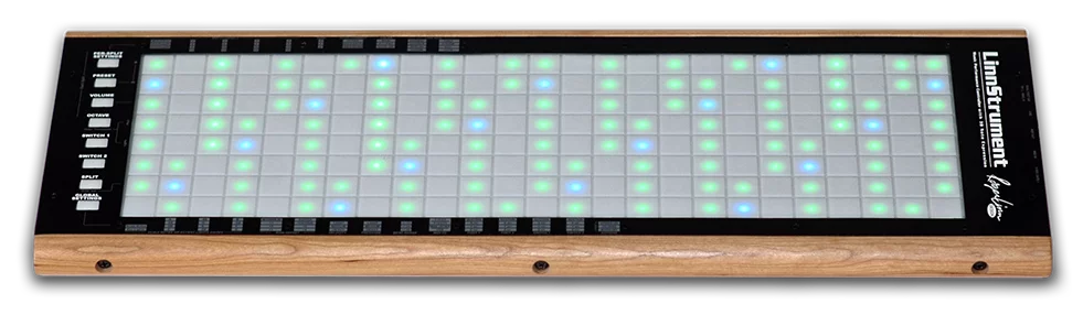 Linnstrument - 200 key cells with 3-D expression control. Each key is slightly raised for tactile sense, but you can freely slide between them