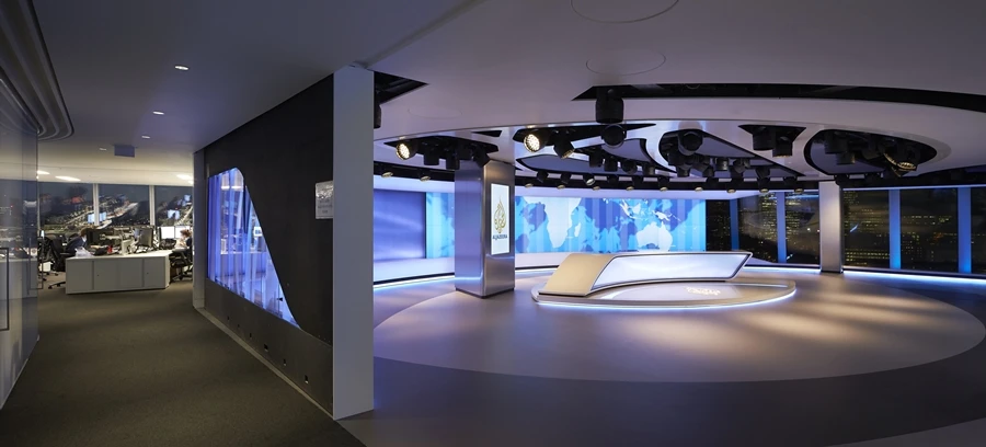 The newsroom part of the new Al Jazeera facility is adjacent to the studio