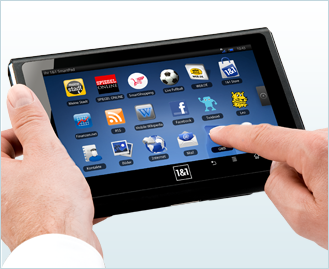 The SmartPad comes with some pre-installed 1&1 apps such as music, pictures and video players, (online) Address Book and Control-Center, as well as access to third party apps from Android Market