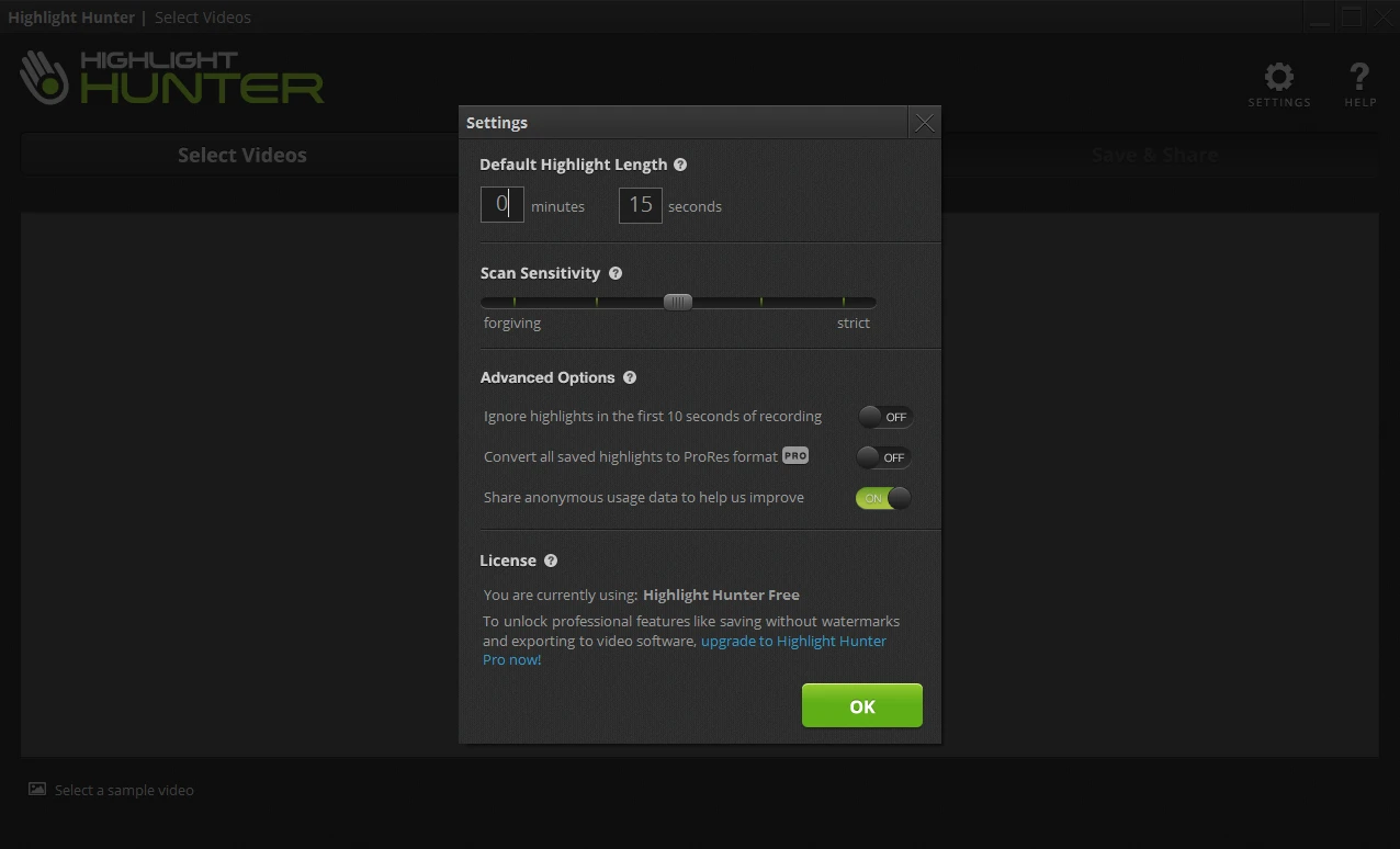 The length of the highlighted clips can be customized