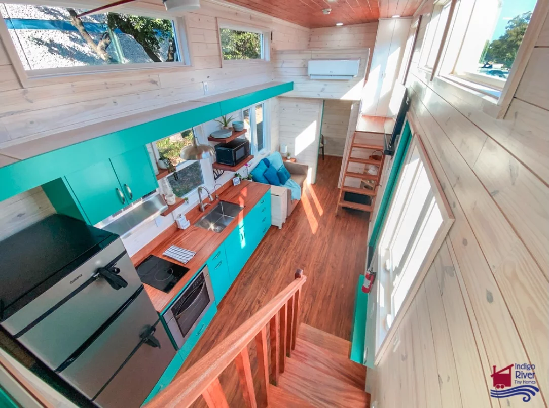 The Sandy tiny house has a length of 36 ft (10 m)