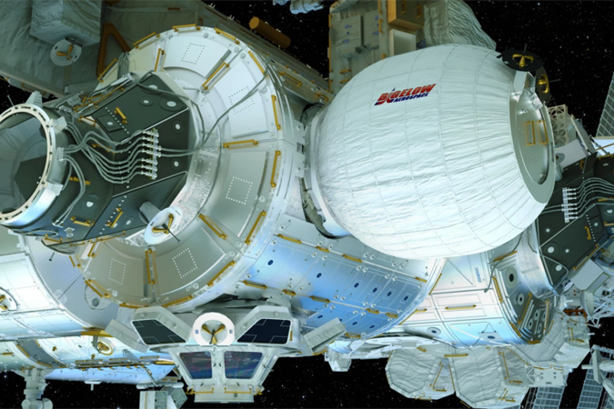 A mockup of the Bigelow Expandable Activity Module (BEAM) that is scheduled to launch for the ISS on Friday