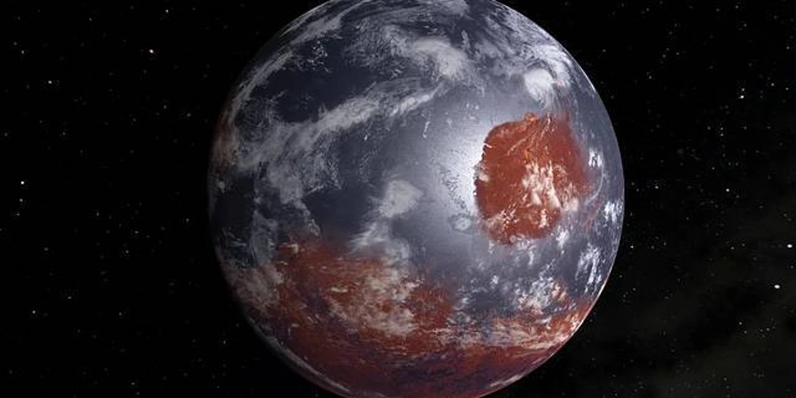 Artist's concept of Mars as it may have looked billions of years ago with an atmosphere and ocean