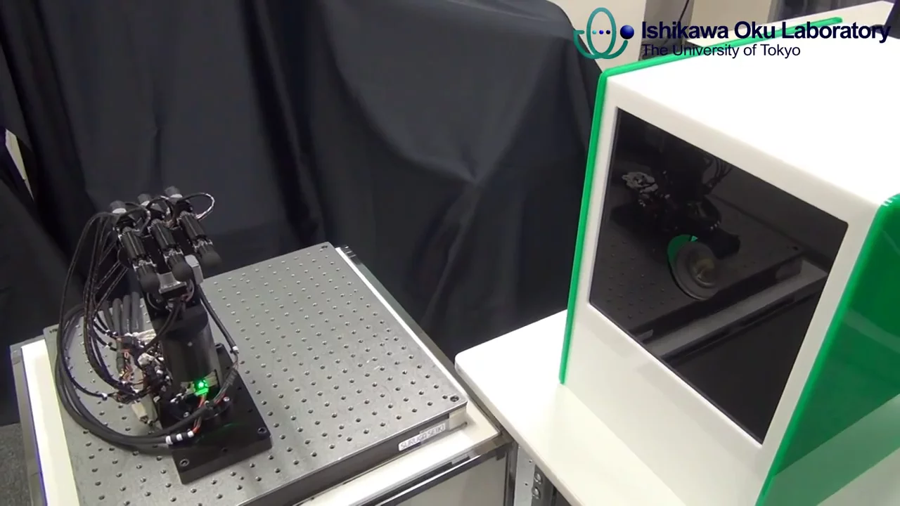 The high speed camera on the right uses image processing software to detect different hand gestures