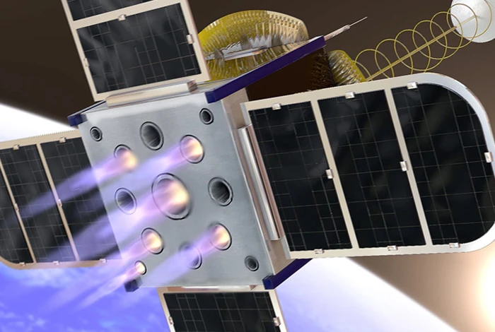 An artist's rendering of the CubeSat's new onboard propulsion system concept.