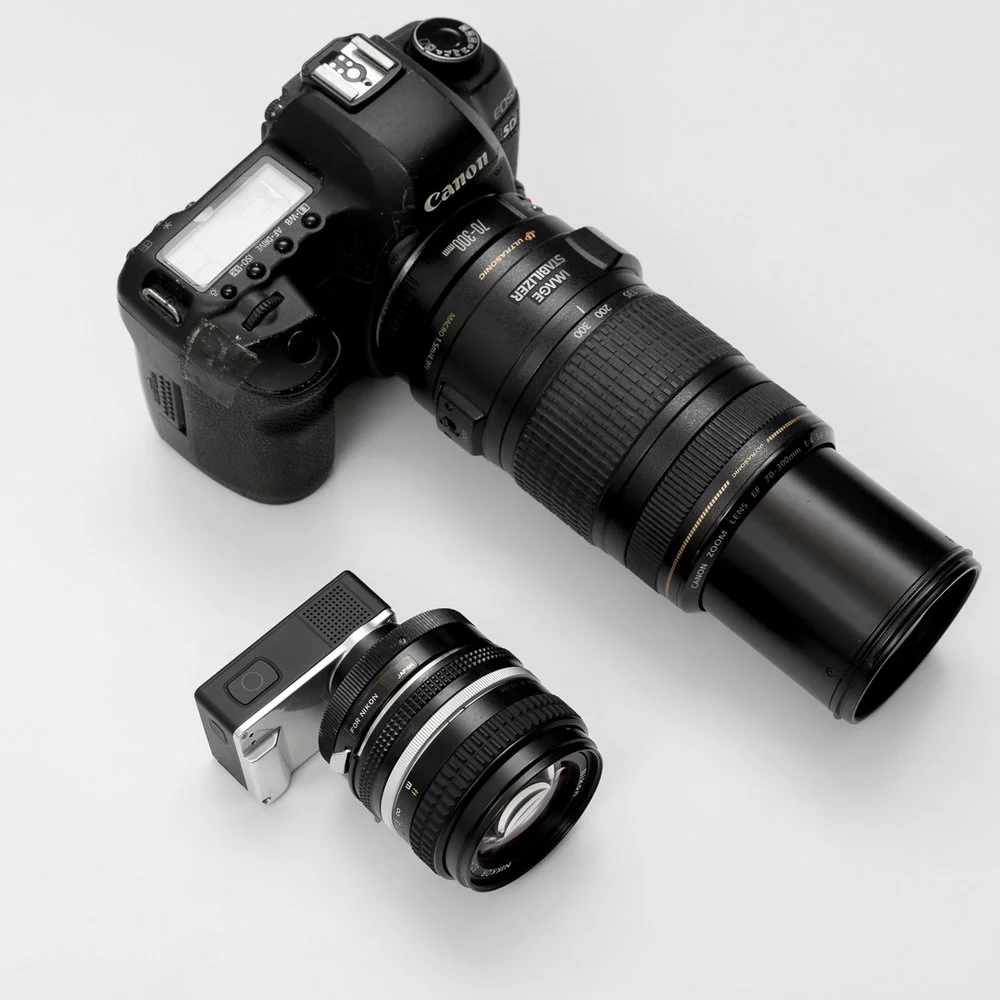 Side by side with a DSLR and long lens, the Nano1 can accommodate both small M12 lenses and larger C mount lenses