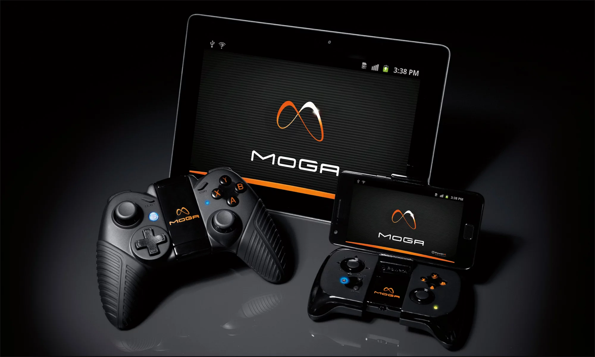 Shown is the MOGA Pro controller connected to an Android tablet