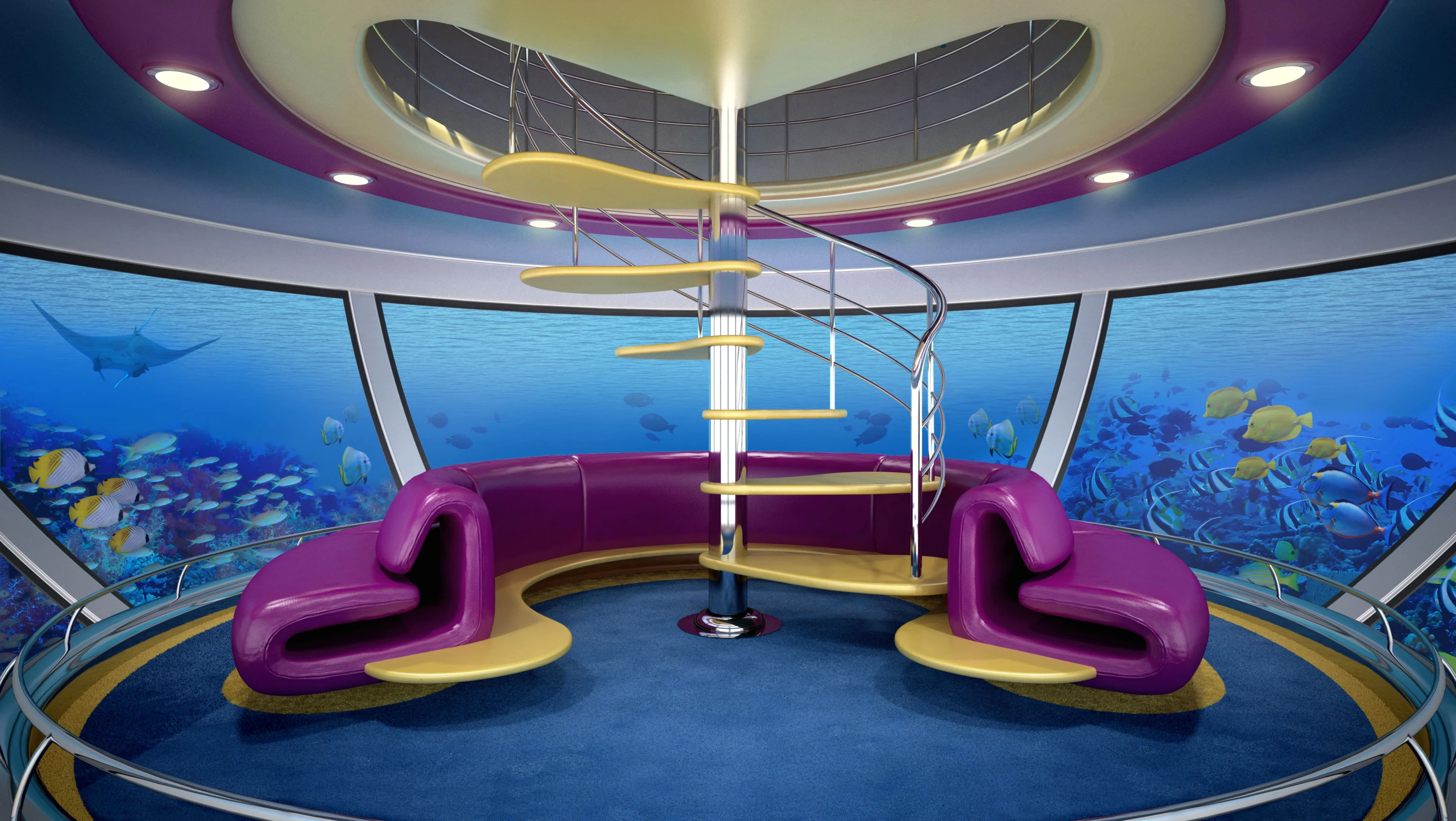 "Jelly Fish" anchored suite lower deck lounge (Image by Giancarlo Zema Design Group)