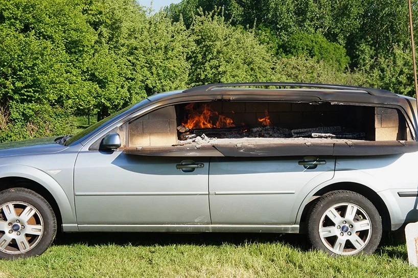 The wood-fired Ford Mondeo pizza oven