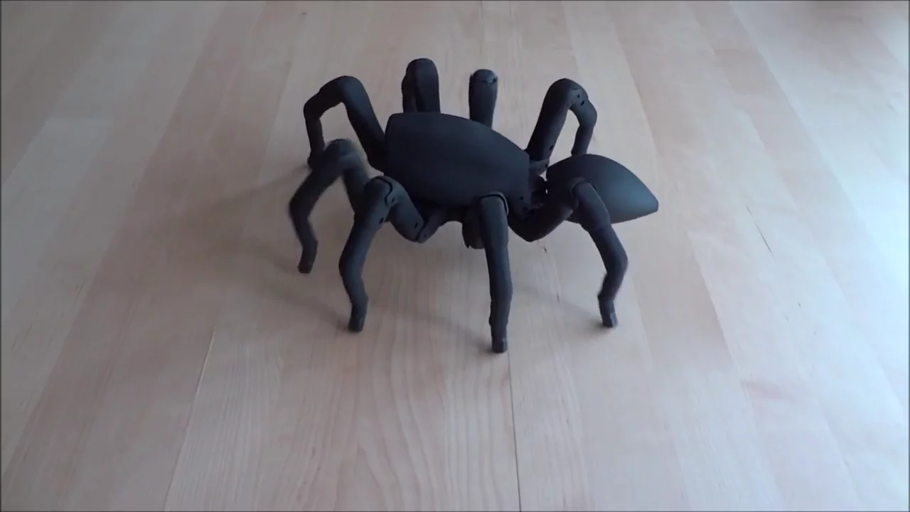 A profile view of Robugtix's T8 tarantula robot