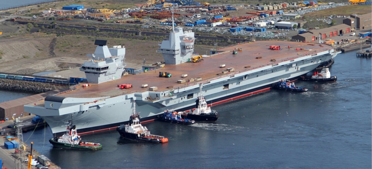 HMS Queen Elizabeth being maneuvered for fitting out