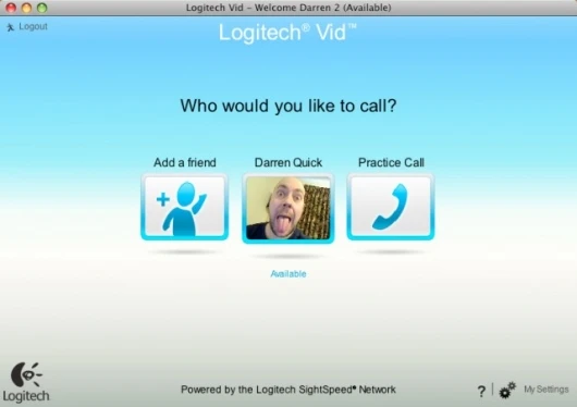 The Logitech Vid contacts screen
