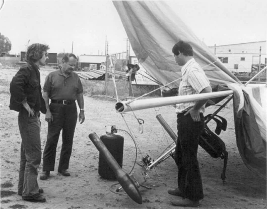 Eddie and a powered hang-glider circa 1970 - the resulting crash put him in hospital for six months