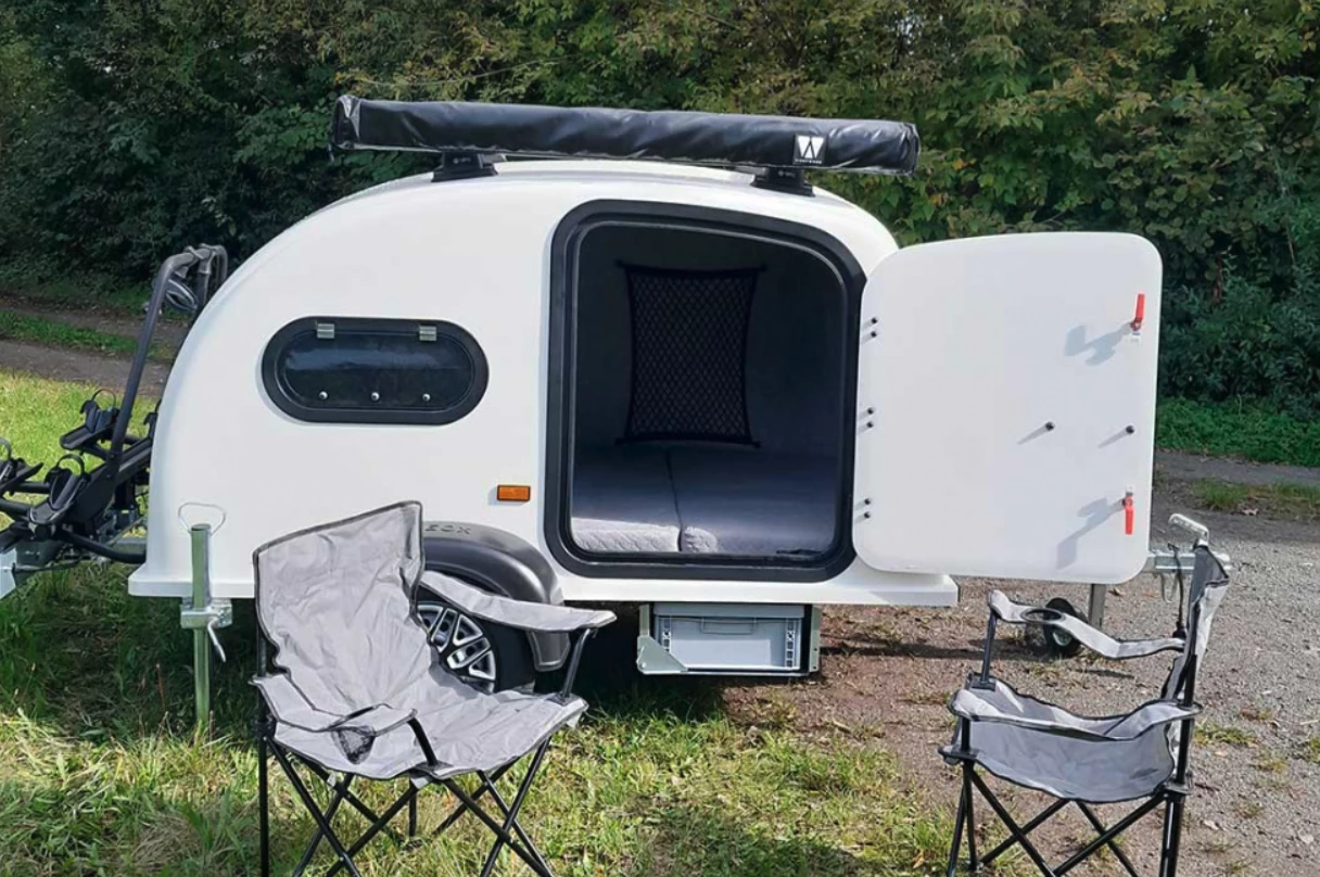 Kleox doesn't mess around with the side door on the Festival camping trailer, making it plenty large and easy for ingress/egress